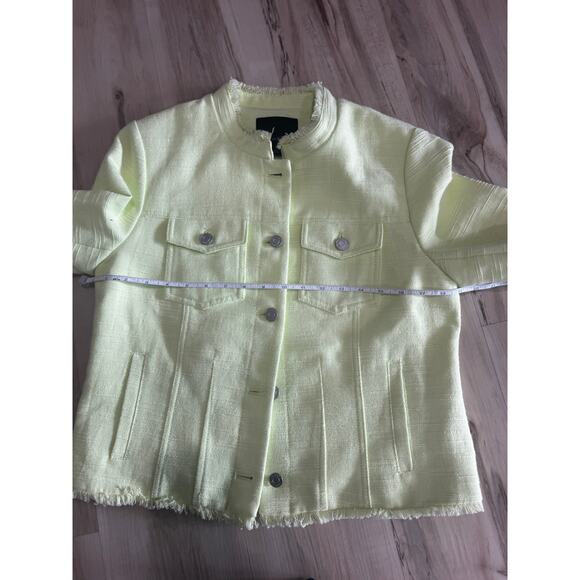 Banana Republic Citron Yellow Cropped Blazer Jacket Raw Hem Fringe Women’s Sz 8 - Picture 4 of 4